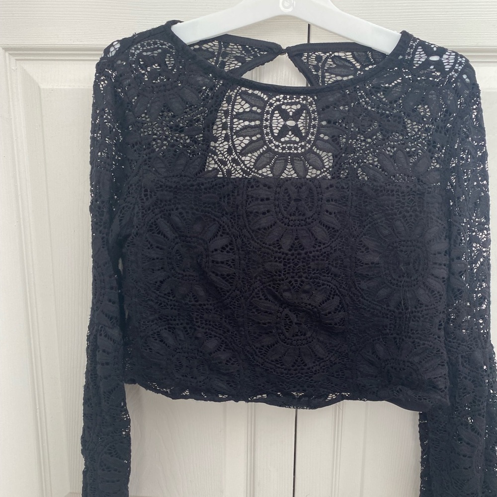 Black lace crop top